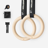 Bmotion Turnringe aus Holz mit Türanker, Grip Tape und Tragetasche – ideales Calisthenics Equipment für Training zu Hause oder unterwegs.