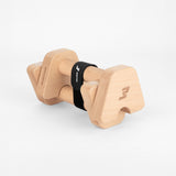 Bmotion Parallettes Small – kompakte Holz-Parallettes mit schwarzem Band, auf weißem Hintergrund.