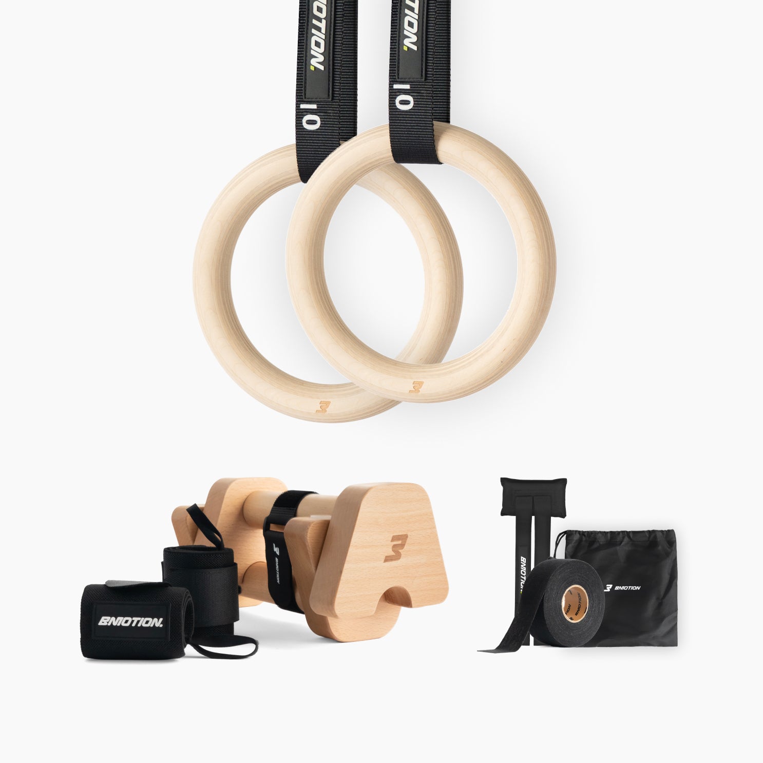bmotion Bundle - Turnringe, Parallettes und Wrist Wraps komplettes Set für Calisthenics Bodyweight Training