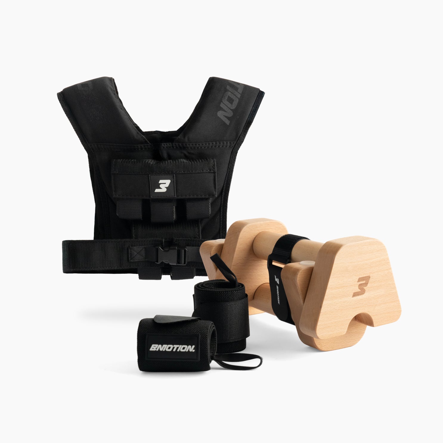 bmotion 10kg Gewichtsweste Bundle - komplettes Set mit Parallettes und Wrist Wraps für Calisthenics Training
