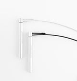 Zwei Bmotion Speedrope-Griffe mit transparentem Stahl- und schwarzem PVC-Kabel im direkten Vergleich – Detailansicht von oben.